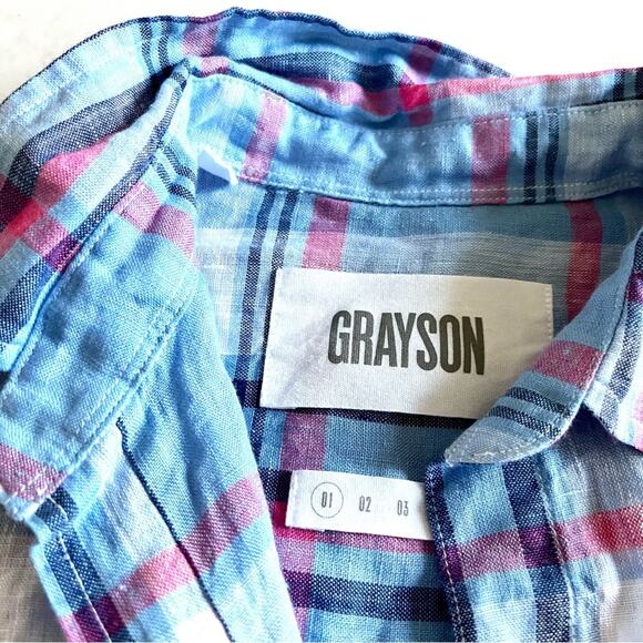 Grayson Threads The Hero 100% Linen Blue Plaid Button Down Top Anthropologie - Picture 4 of 12